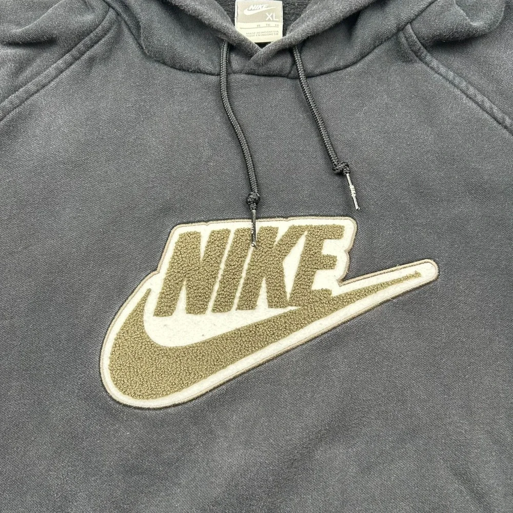 Nike Center Swoosh Deep Pile Embroidered Logo Hoodie Sweatshirt Mens XL Black